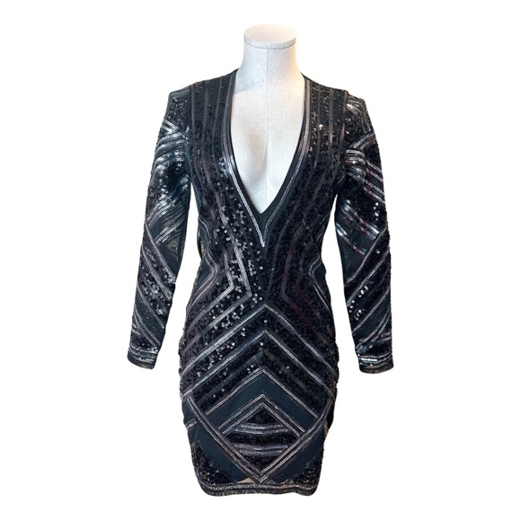 Express Sequin/Mesh Longsleeve Mini Dress Size: S Color Black NWT. - Picture 2 of 12